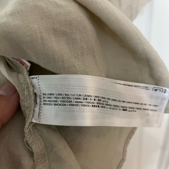 MANGO Cotton linen blend shirt short sleeve button down size large in color sand - Picture 7 of 8